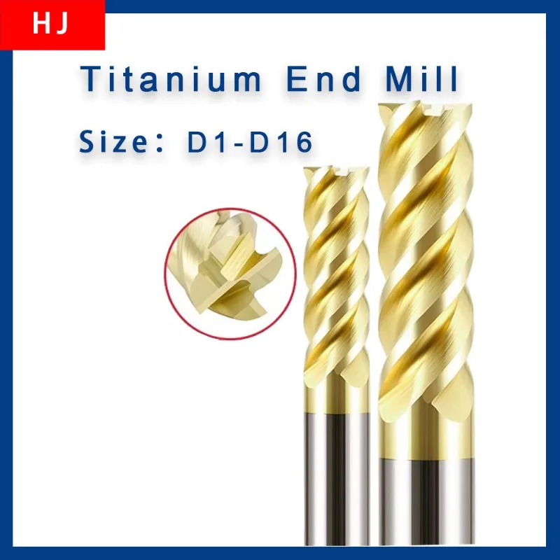 5PCS Milling Cutter Titanium Alloy Flute Gold Nano Coating Flat End Mill Tungsten Steel Carbide CNC Machinery Endmill Tools Gold