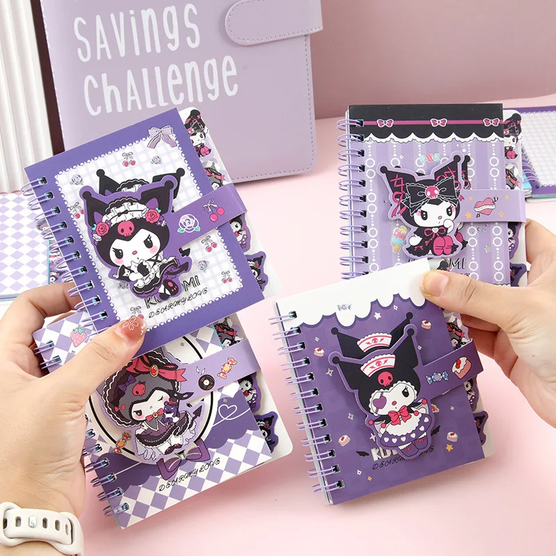 4PCS Sanrio Kuromi Hand Button Mini Notebook Cute Coil Cartoon Girl&Child Diary Learning Supplies Fashion Notepad Holiday Gifts