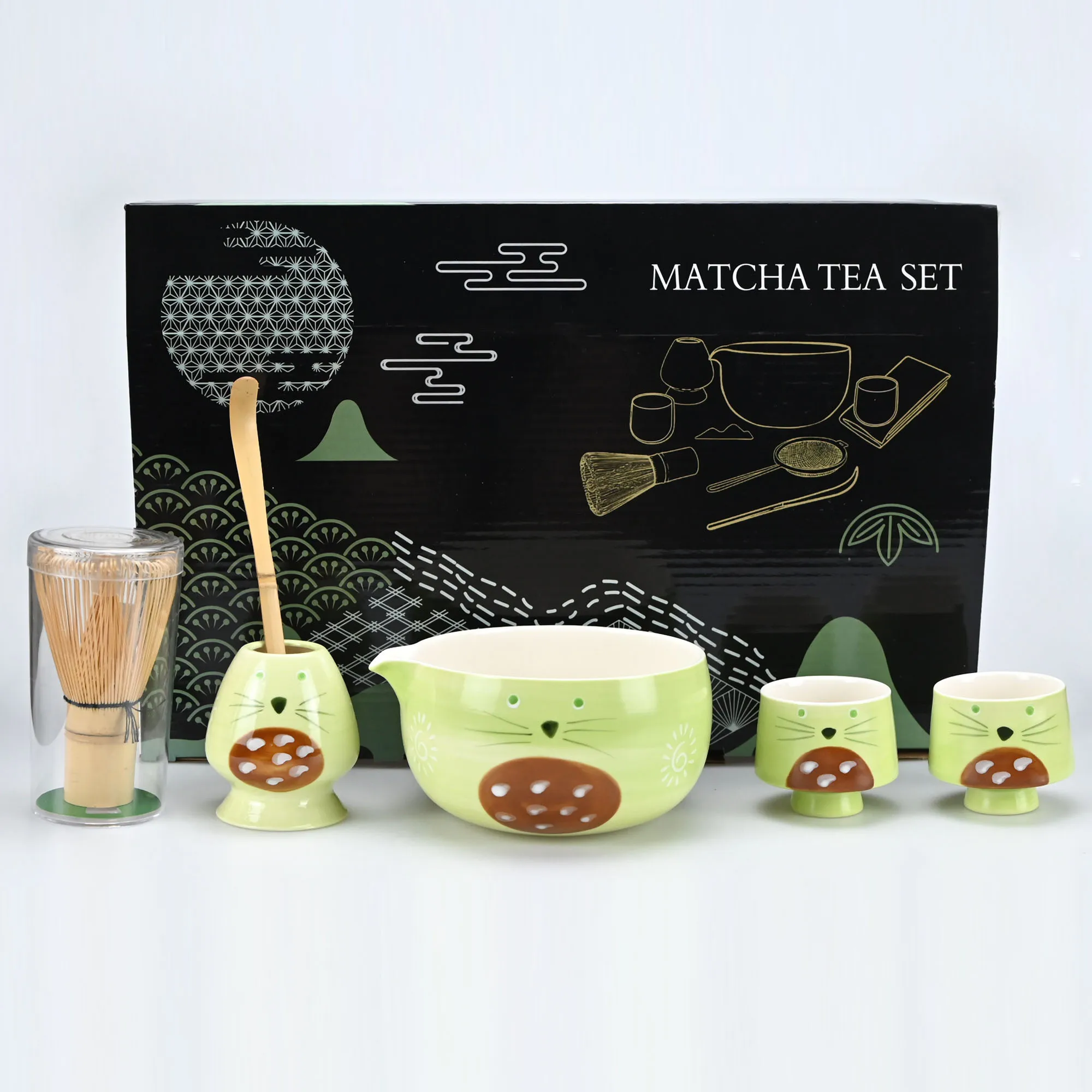 2/4/5/6-teiliges süßes Katzen-Matcha-Werkzeugset: Matcha-Schaufel, Matcha-Schalen, Ständer, Matcha-Pinsel, traditionelles Teezubehör der Song-Dynastie.