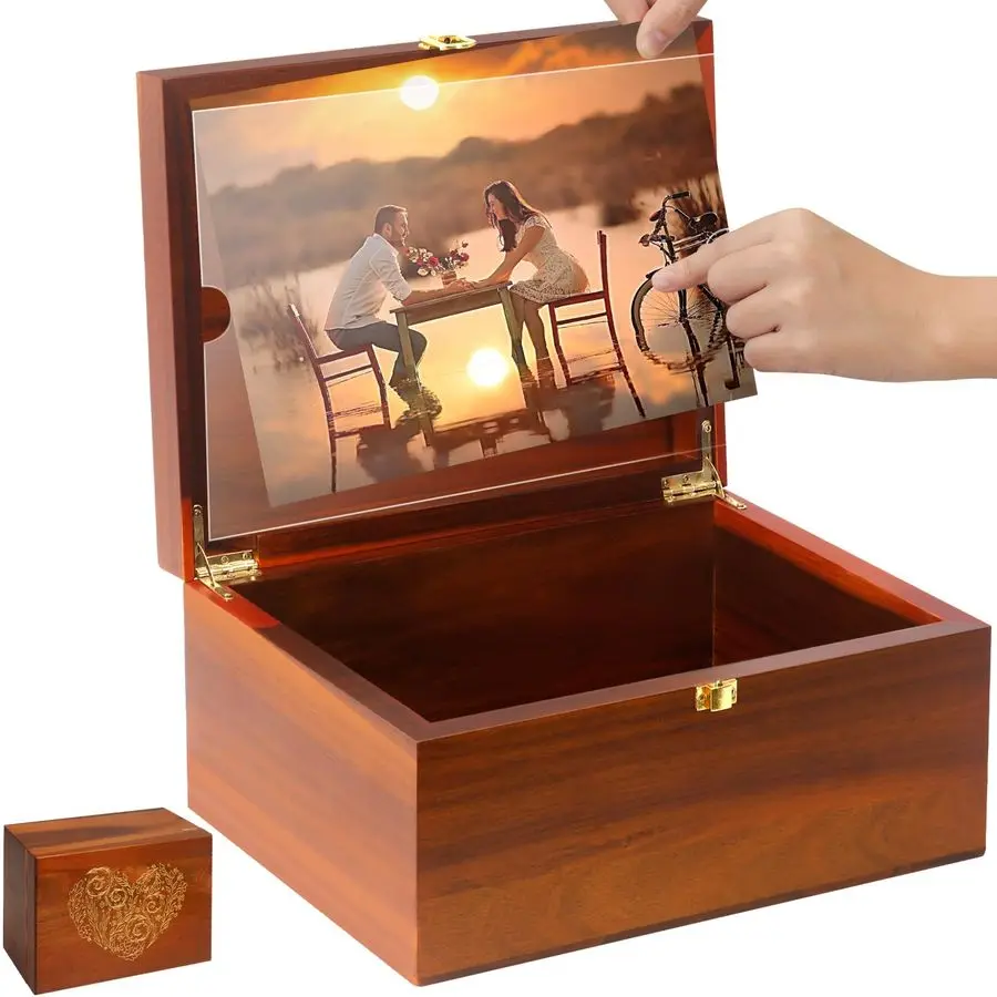 

Wooden Keepsake Box with Hinged Lid and Photo Frame Elegant Wedding Memory Box, Ideal for Photos, Letters, Time Capsules, Bride