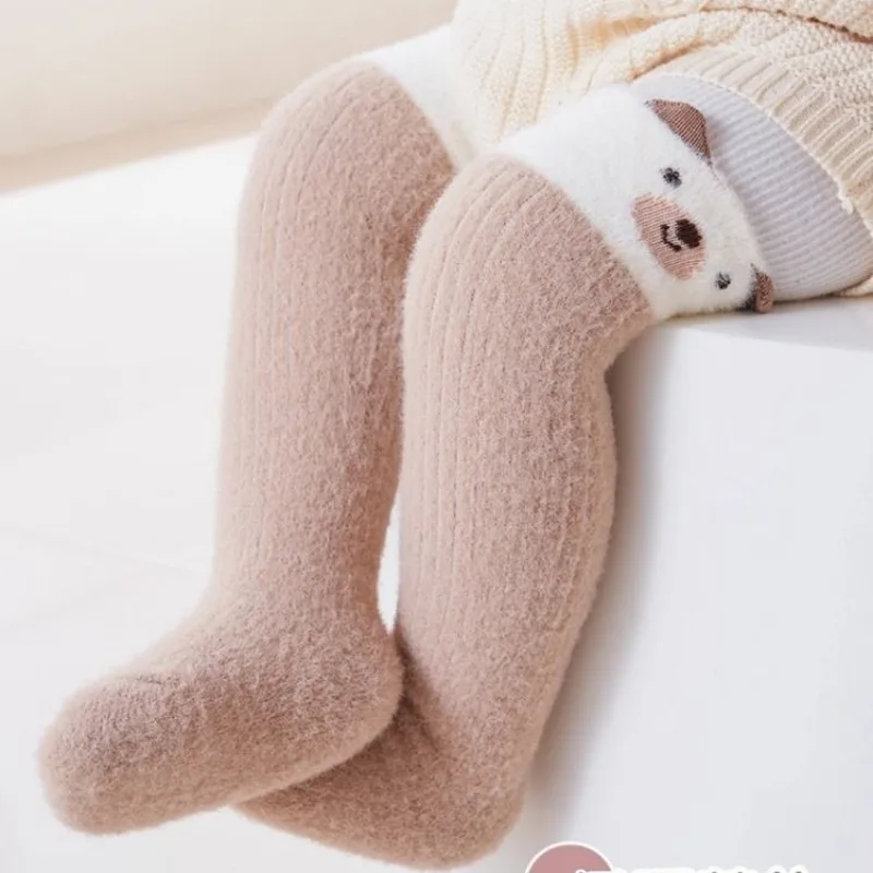 Calcetines térmicos de invierno con dibujos animados para niños y niñas de 0 a 12 meses, calcetines elásticos hasta la rodilla sin costuras, con mezcla de algodón suave y cálida para recién nacidos