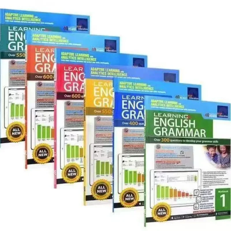 6 Books Singapore Learning English Grammar Spa 3-12 Year Old Kids Test Materials Exercise Book Textbook Notebook Exercise Book