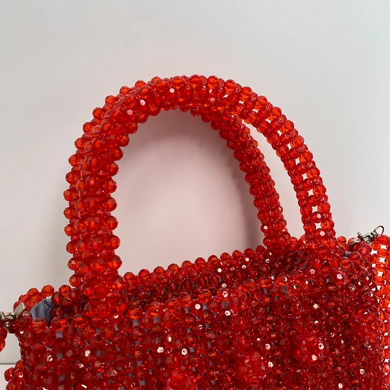 Top-Handle Large Beaded Bag Portable Designer Handbags Red Purses Luxury Ladies Gift Shoulder Elegant Women Fashion Customizable