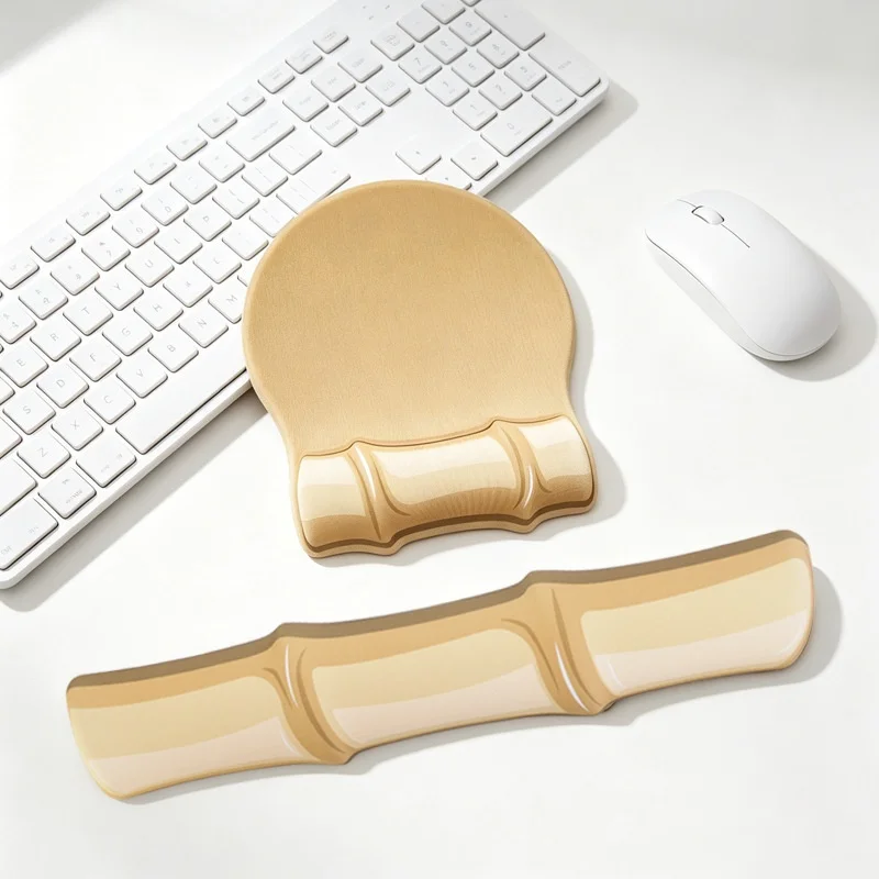 Foam Wrist Rest Keyboard Pad Set Bamboo Design 2 Colors Office Gaming Ergonomic Non-Slip Desk Mat