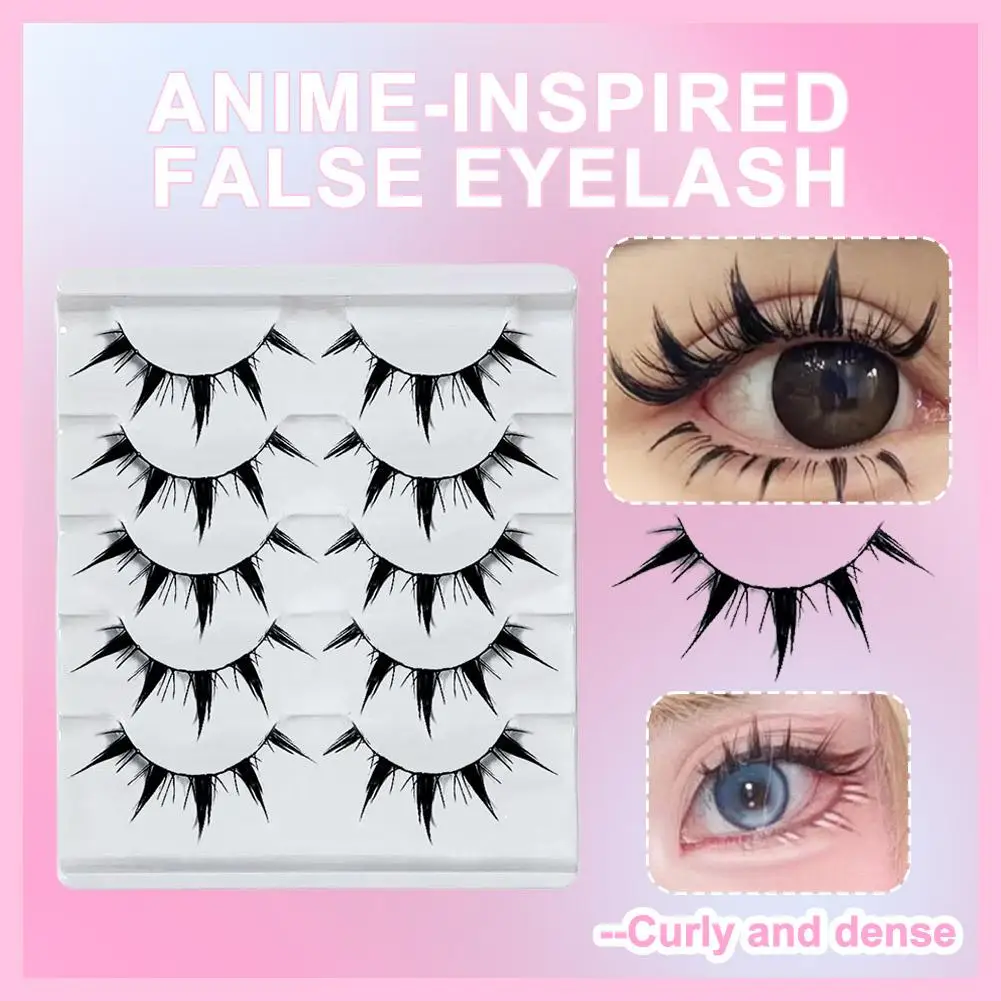 Pestañas postizas inspiradas en anime, 5 pares de pestañas postizas alargadoras de ojos cómicos, estilo demonio voluminizador I5Z4