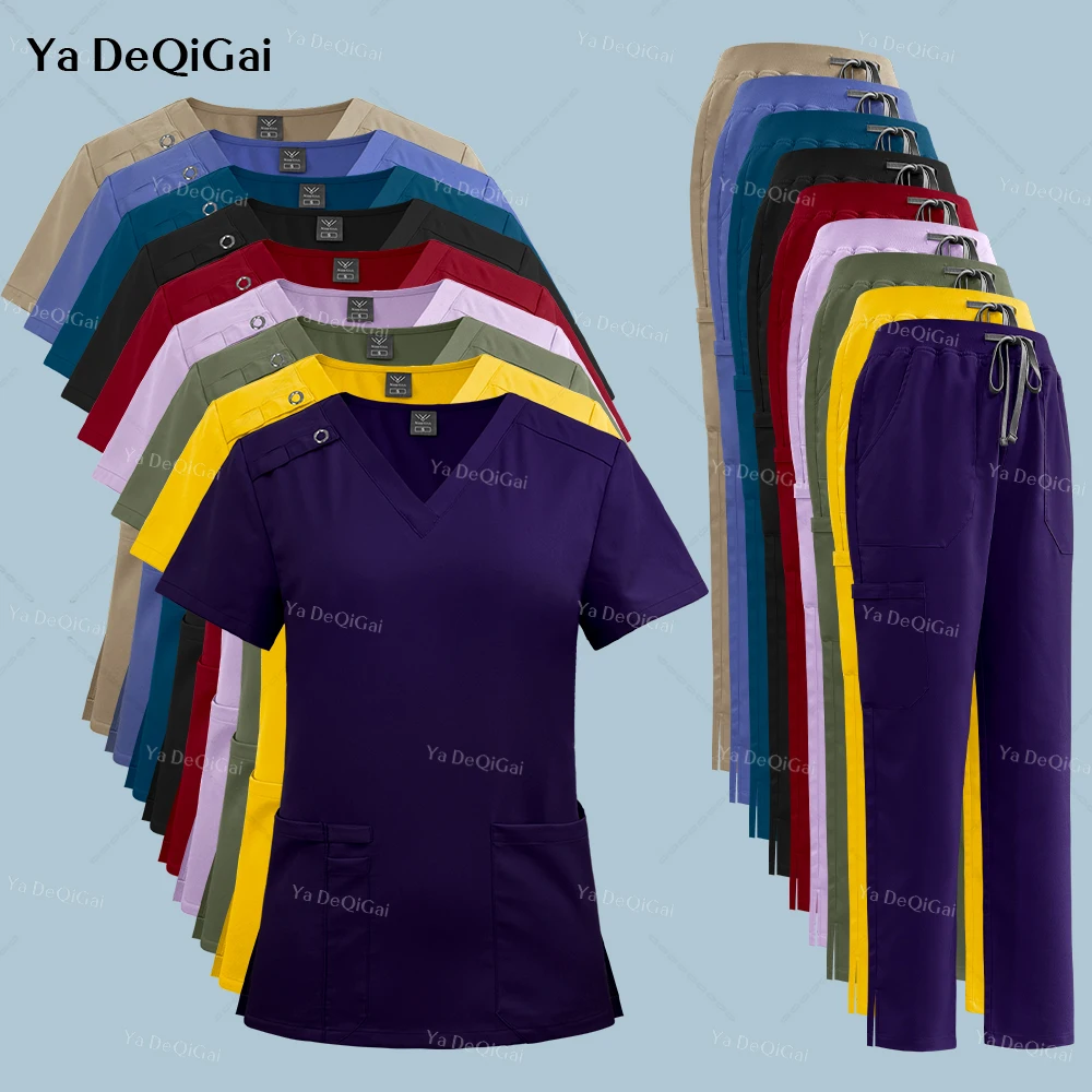 Uniformes quirúrgicos de alta calidad para mujer, uniformes médicos de Hospital, pantalones superiores con bolsillo, conjunto de exfoliación médica, uniformes de enfermería clínicos