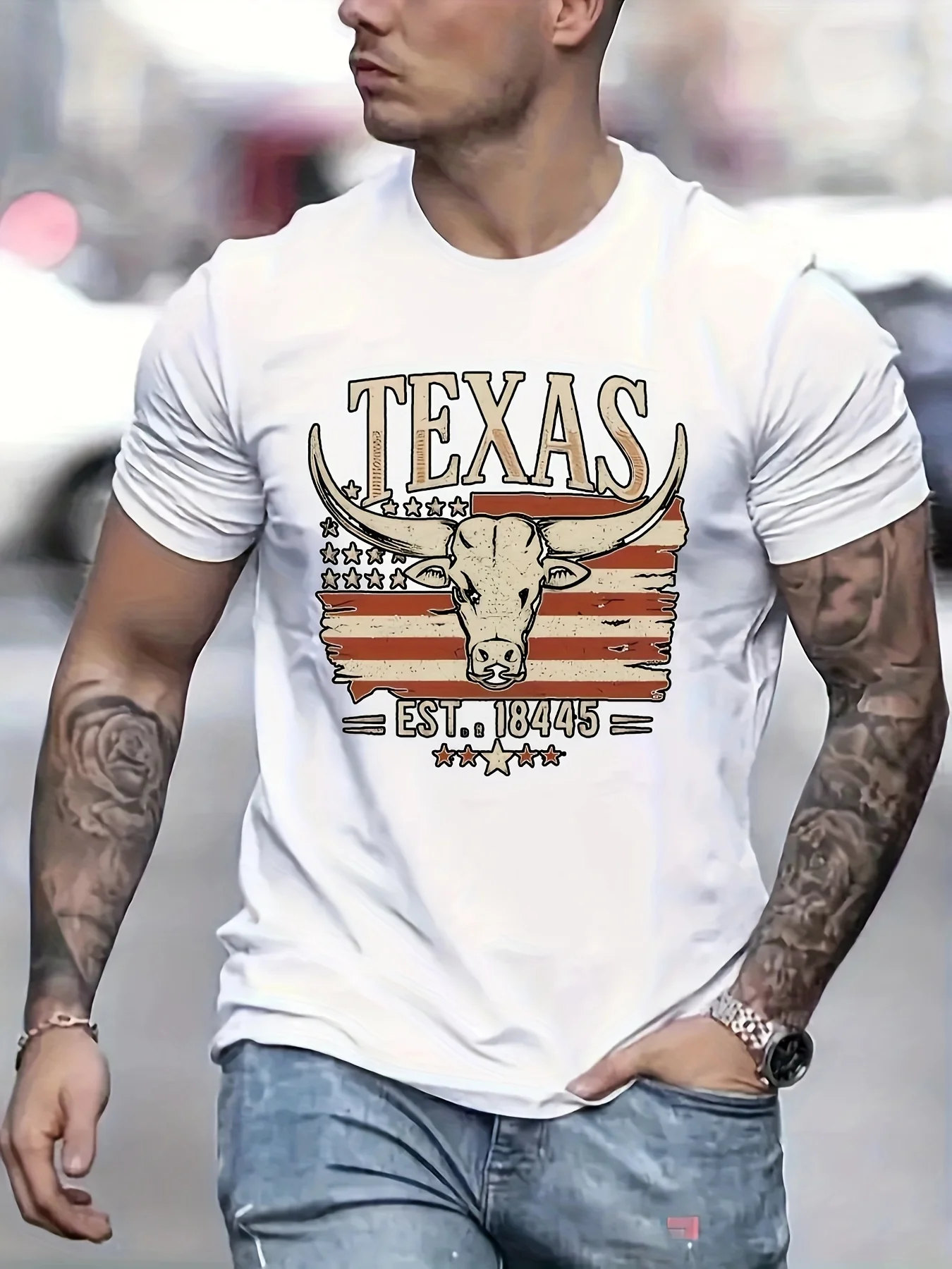 Texas Graphic Men\'s Short Sleeve T-shirt,  Daily Outdoor Fashion Versatile Casual Comfortable Pure Cotton T-shirt Top