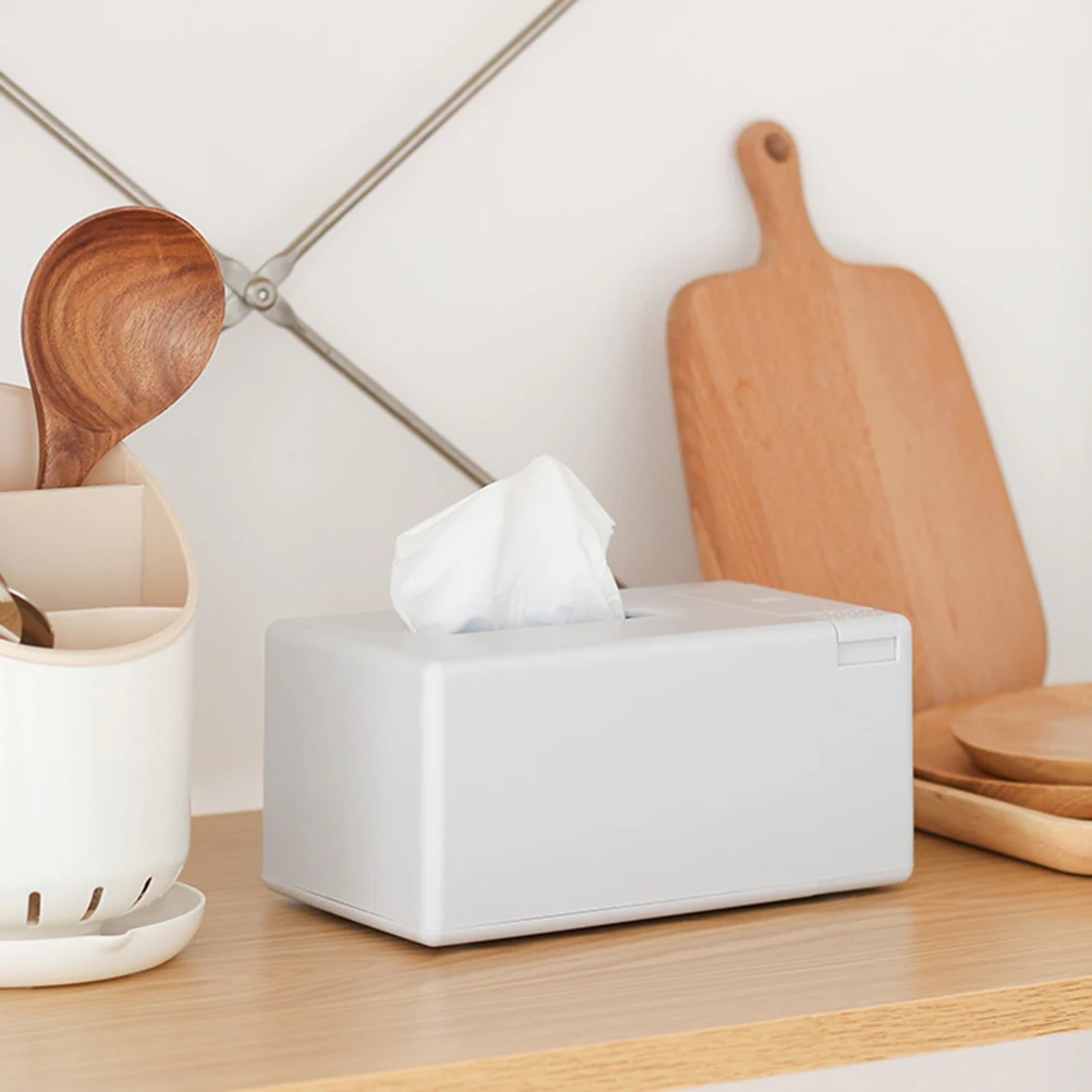 

Plastic Napkin Holder Tissue Paper Box Grey with Automatic Toothpick Dispenser Non-Slip Desktop Organizer for Living Room Dining