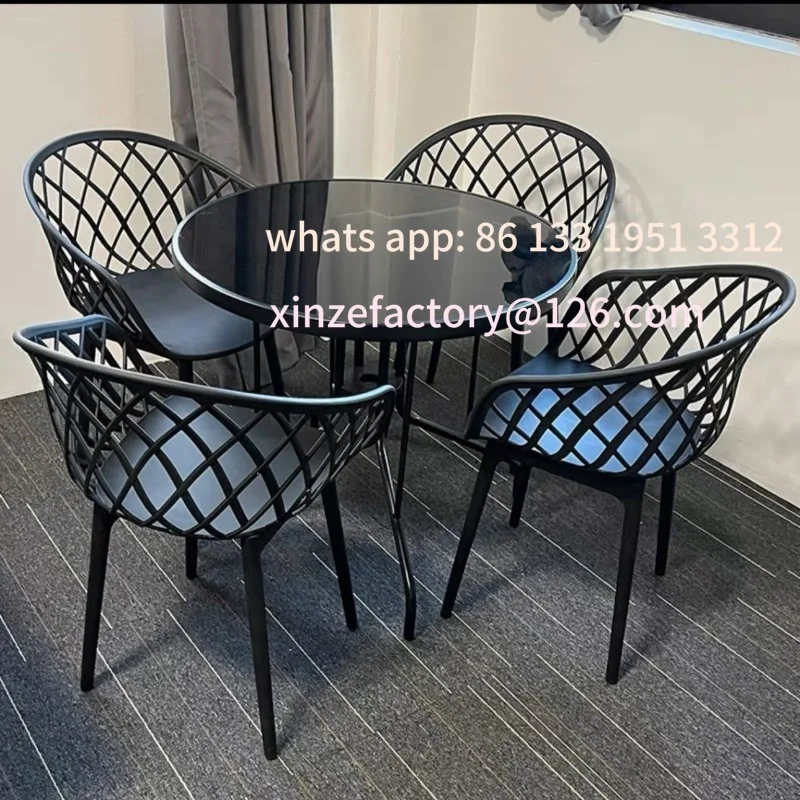 طاولة مستديرة صغيرة من الفولاذ الكربوني بسيطة قابلة للتخصيص وكرسي، طاولة تفاوض ترفيهية للشرفة، منطقة جلوس في الهواء الطلق #2