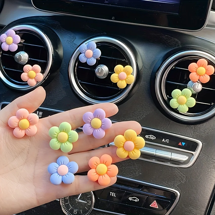 6pcs Cute Cartoon Flower Car Air Vent Decorations - Personalize Your Car Interior & Add A Touch Of Goddess!