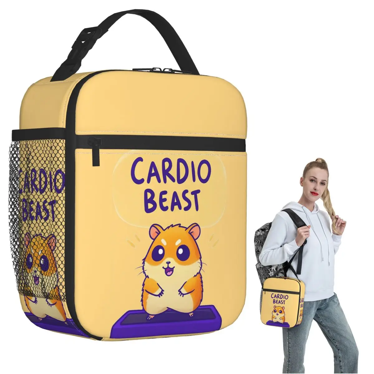 Cardio Beast Hamster Workout Sticker Insulated Lunch Bag for Women Children Portable Food Boxes Thermal Lunch Box Tote