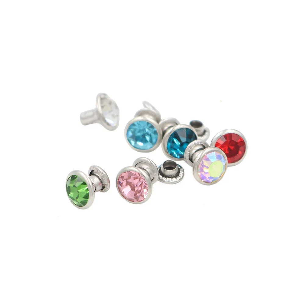 Wholesale 100Sets Colorful Crystal Rhinestone For Nails Rivets Studs For Leathercraft Horse Tack Rivet Leather Belt Bags