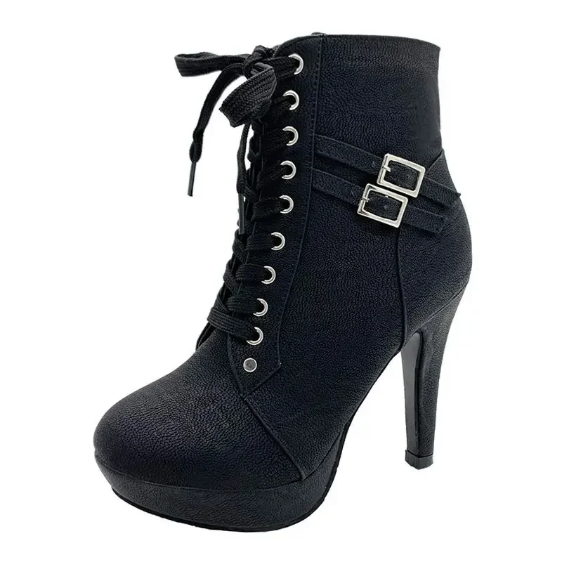 Women Shoes High Heel Platform Boots for Women Fashion Lace Up Heeled Women's Ankle Boots Dress Party Ladies Short Botas 2024