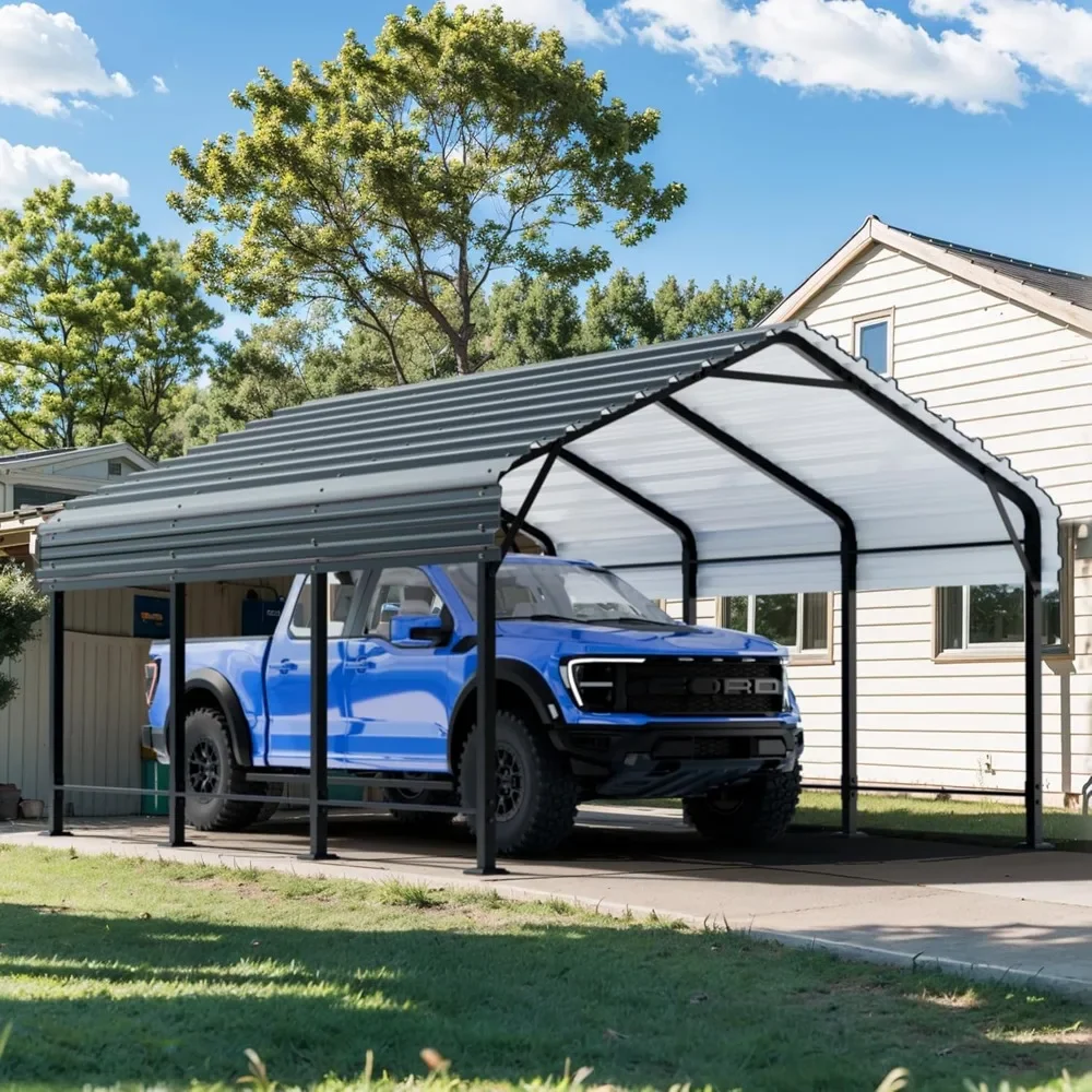 12X15 FT Heavy Duty Carport Canopy with Galvanized Steel Roof and Frame, Metal Carport Upgraded Extra Large Garage for Pickup