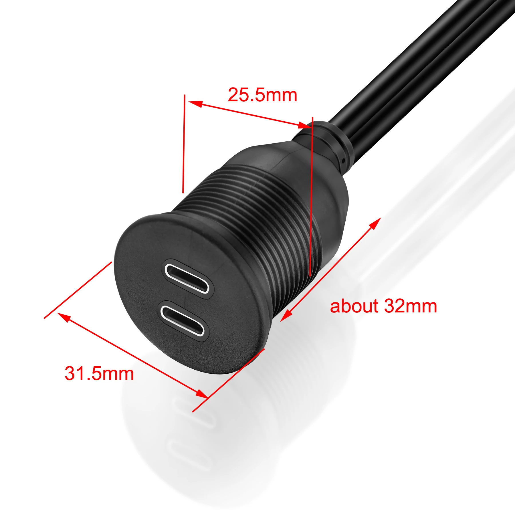 Bochara Dashboard Dual Type C 3.1 3.0 2.0 Male to Female Extension Cable With Flush Mount Panel For Car Truck Boat Motorcycle