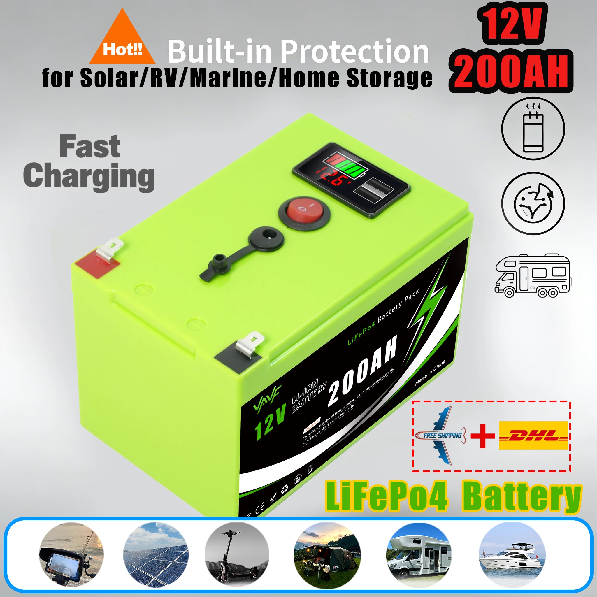 

Компактная литиевая батарея 12 В 200 Ач LiFePO4 Power Cell с Smart Bluetooth BMS для солнечной батареи Применения для мобильных и солнечных батарей