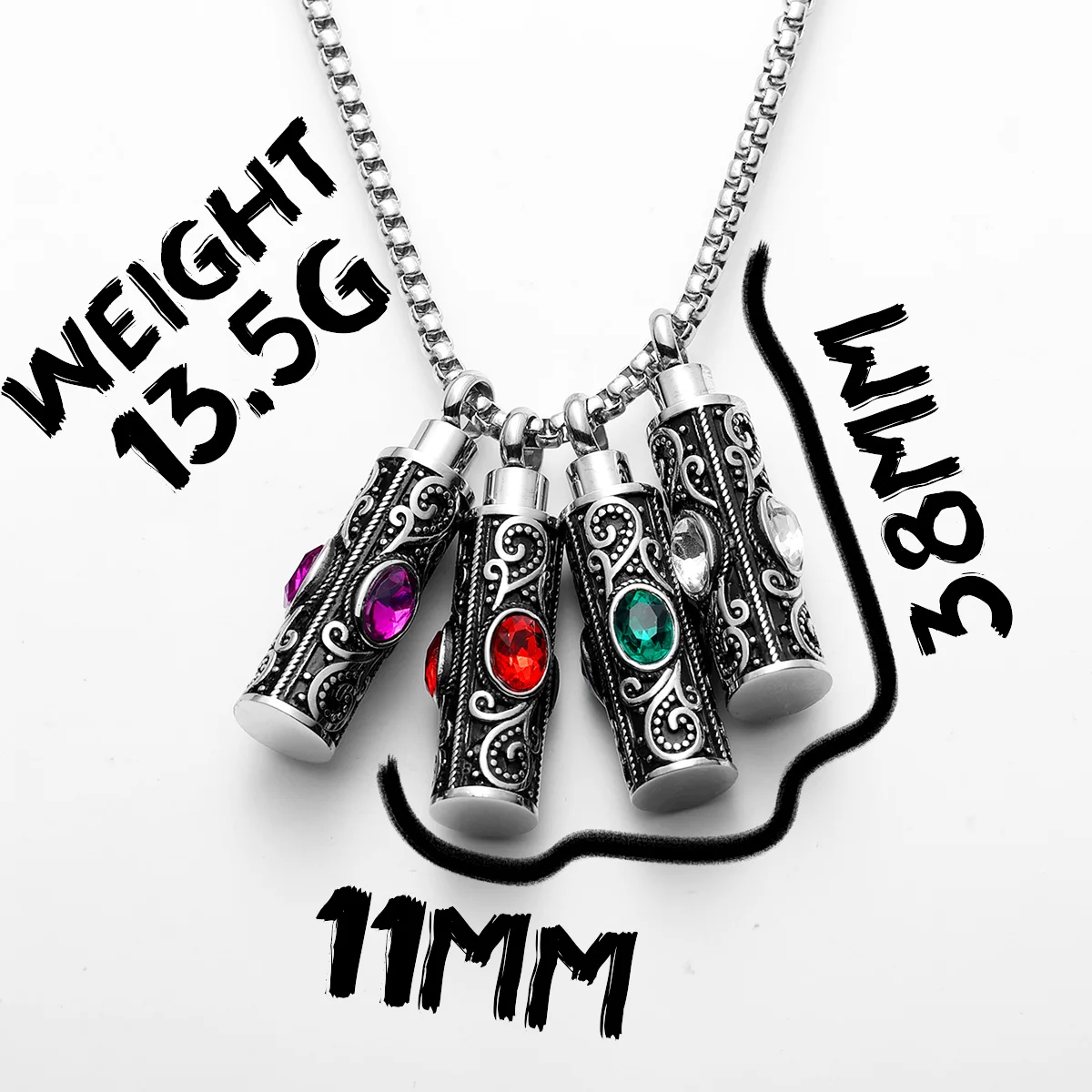 Gemstone Perfume Box Men Necklaces With Pendant Stainless Steel Jewelry For Male Women Punk Hip Hop Accessories Gifts Wholesale