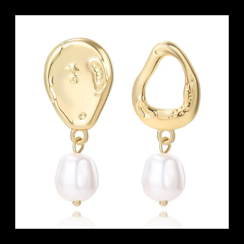 Kolczyki sztyfty ze srebra próby 925, pozłacane, modne, z temperamentem, imitacja pereł, popularne.