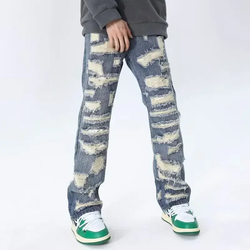 2023 Ropa Grunge Y2k Streetwear Baggy gestapelte zerrissene Jeans Hosen Männer Kleidung gerade Frauen Hip Hop Denim Hose Moda Hombre