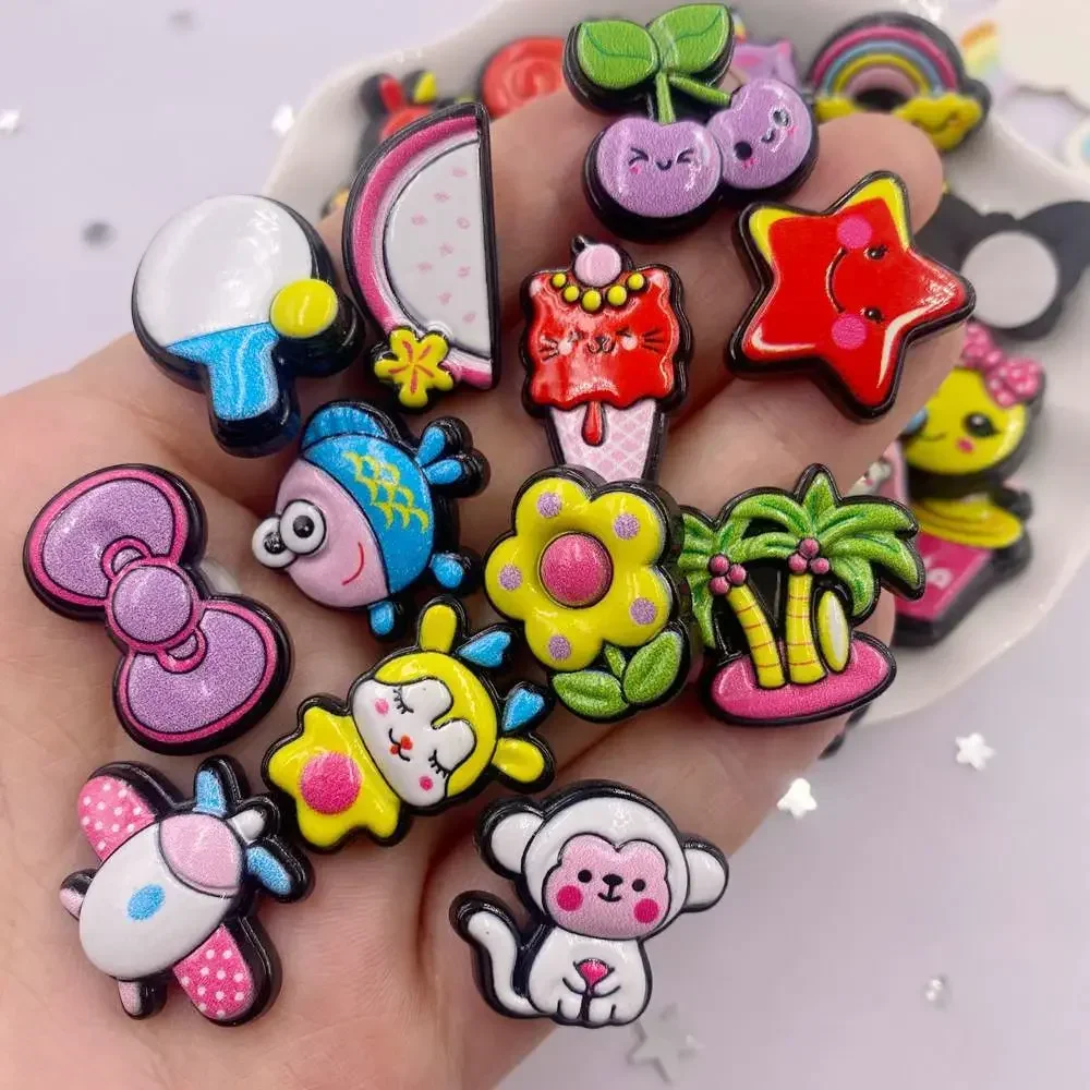 20PCS Kawaii Resin 3D Colorful Various Monkey Radish Candy Animals Plant Food Model Flat back Scrapbook Figurines DIY Home Decor