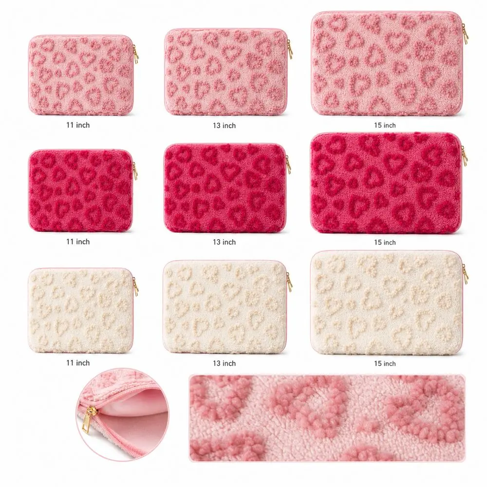 11/13/15inch Laptop Sleeve Heart Pattern Zipper Closure Notebook Computer Sleeve Soft Texture Laptop Carrying Case