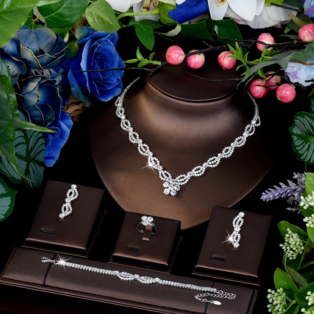 

HIBRIDE Gorgeous Art Necklace Earrings Bracelet Set Women's Clothing Light Luxury Jewelry Bridal Wedding Holiday Gift S-1092
