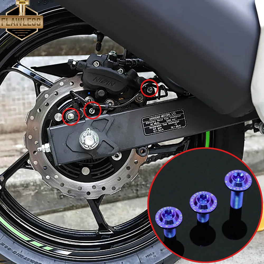 FLAWLESSTI Gr5 Titanium Bolt Rear ABS Line Chain Cover Tail Light License Plate Bolt Sprocket Nut For Kawasaki Ninja 400