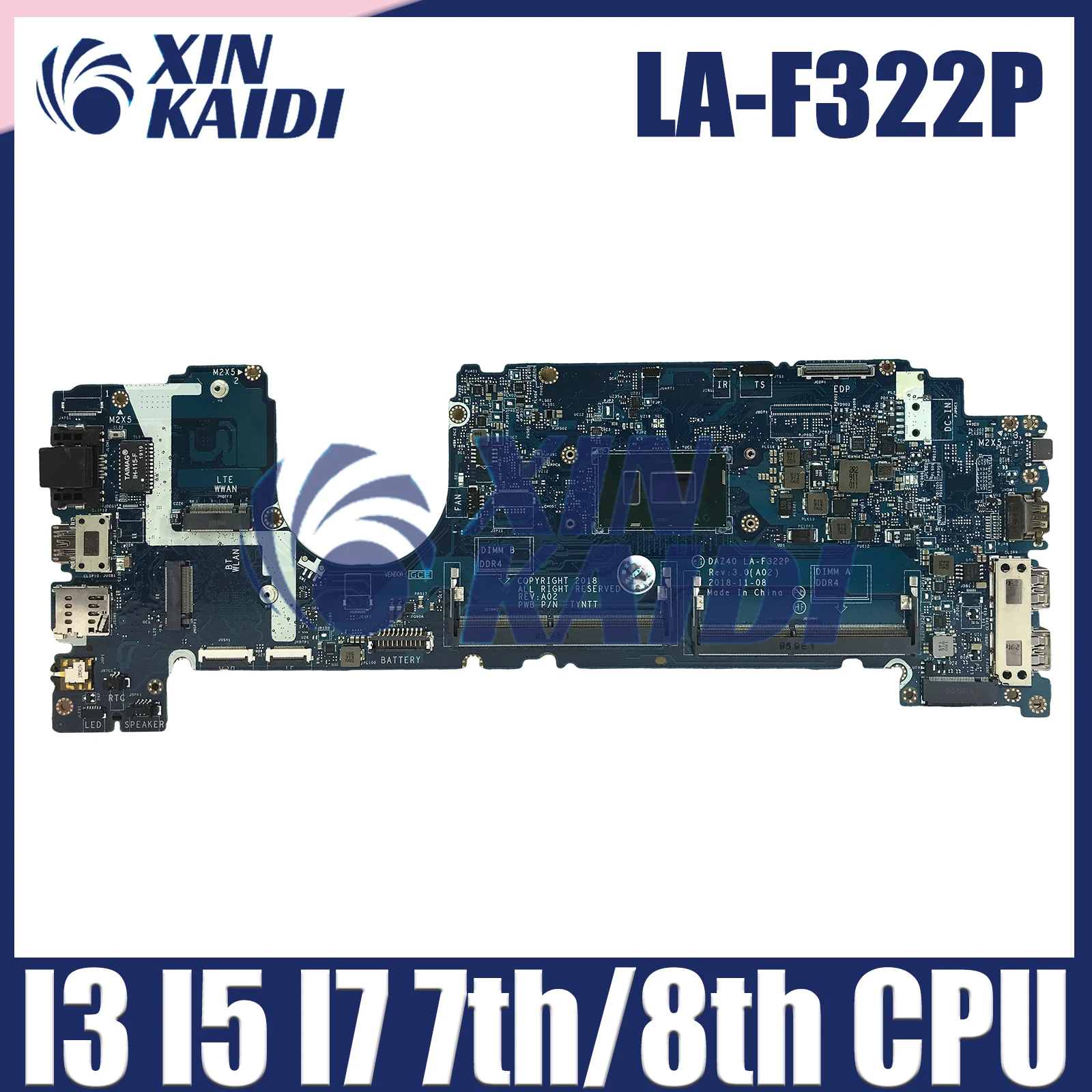 

LA-F322P Laptop Motherboard For Dell Latitude 7490 E7490 0NFCCJ 0R462V 0PP4F DAZ40 Computer Mainboard CPU i3 i5 i7 7th/8th Gen