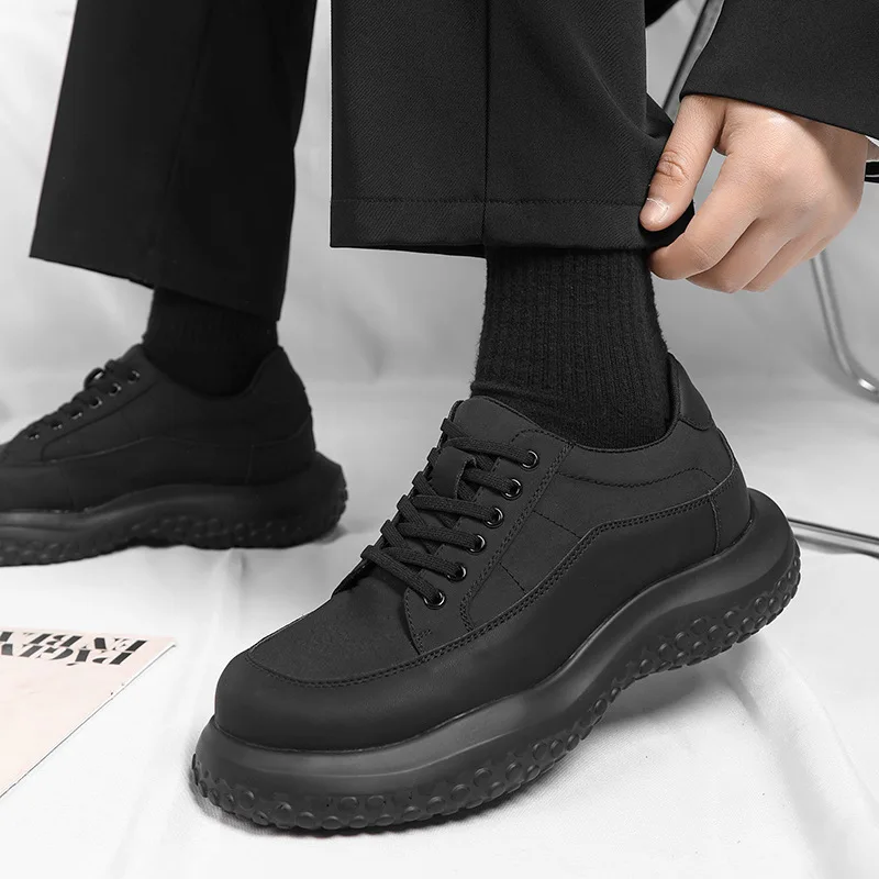 

mens casual breathable platform shoes lace-up oxfords shoe party banquet dress brand designer sneakers black stylish footwear