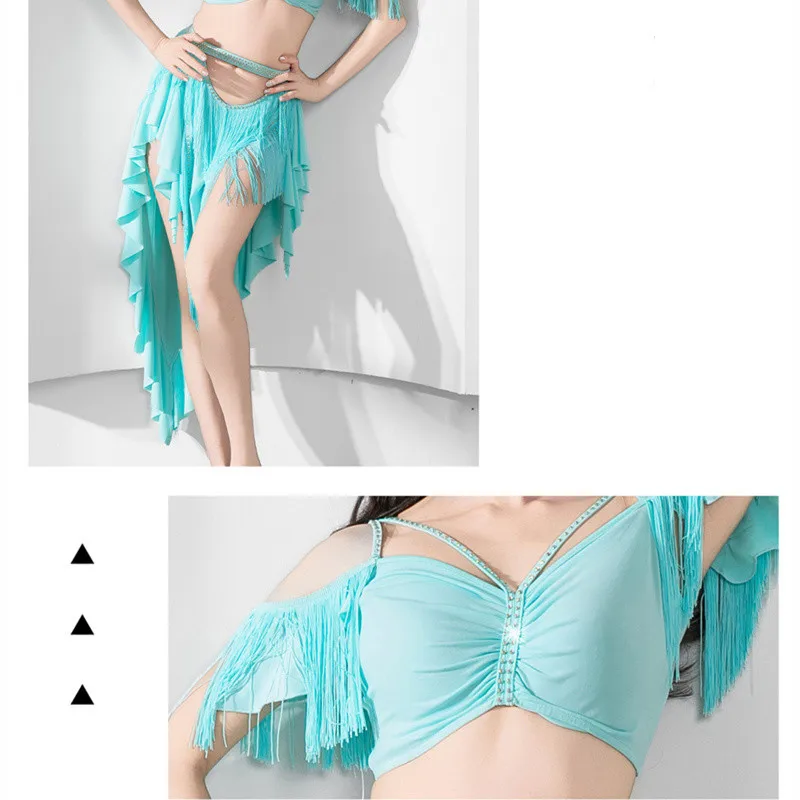 Sexy 2 stks Vrouwen Buikdans Kostuum Fringe Kwastje Oosterse Korte Rok Les Slijtage Solo Drum Egypte Show Kleding Stadium Outfit