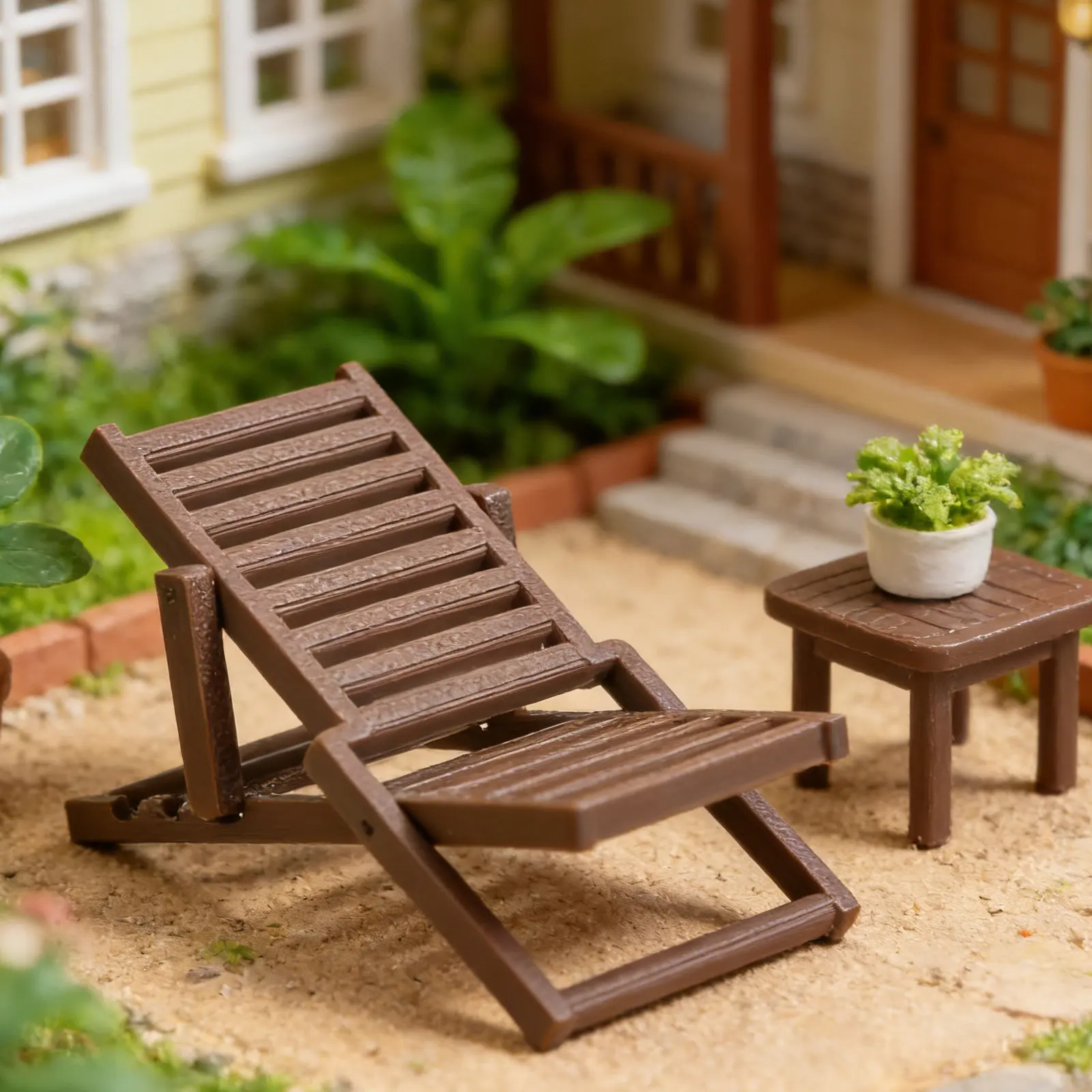 

Miniature Folding Chair Plastic Lounge Chair for Dollhouse Furniture Foldable Recliner Micro Landscape Decor Simulated Furniture