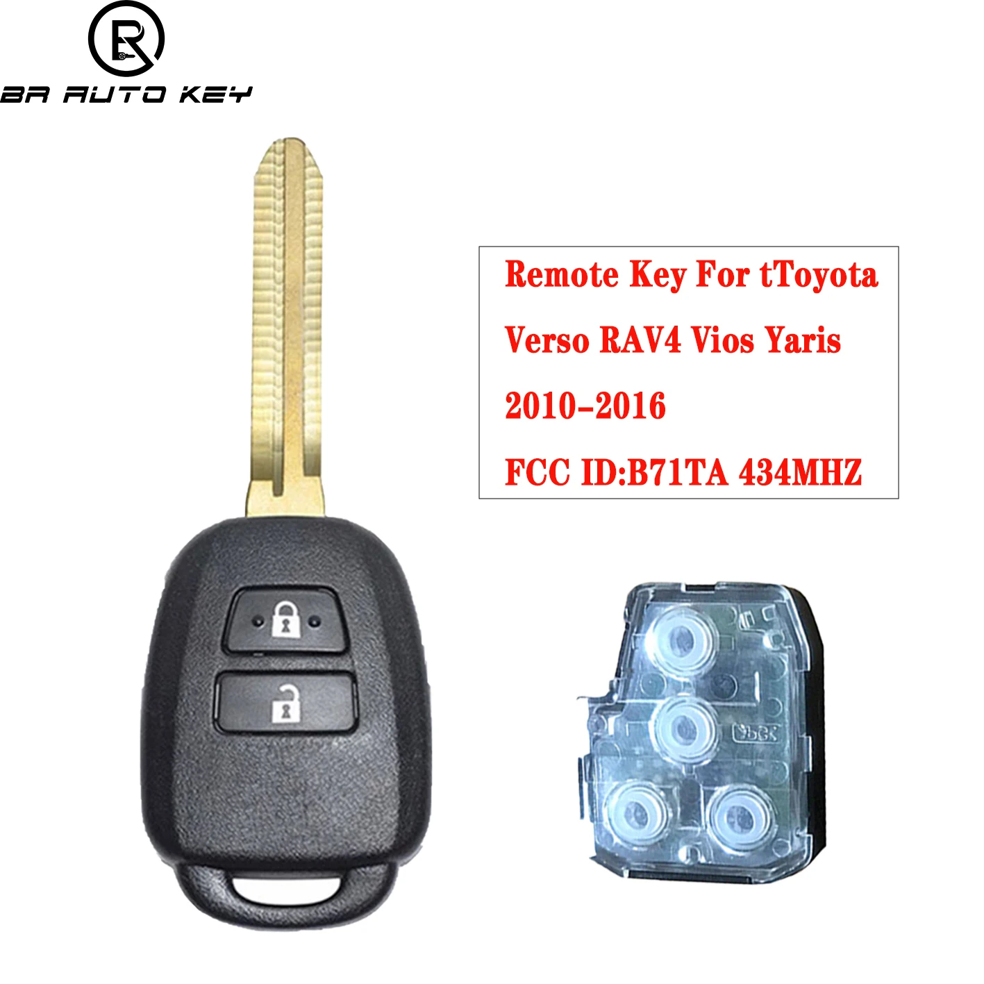 

89070-52D70 2 Buttons Remote Car Key Fob for Toyota Yaris Verso RAV4 Vios 2008-2015 433MHz with G H Chip Optional FCC ID B71TA