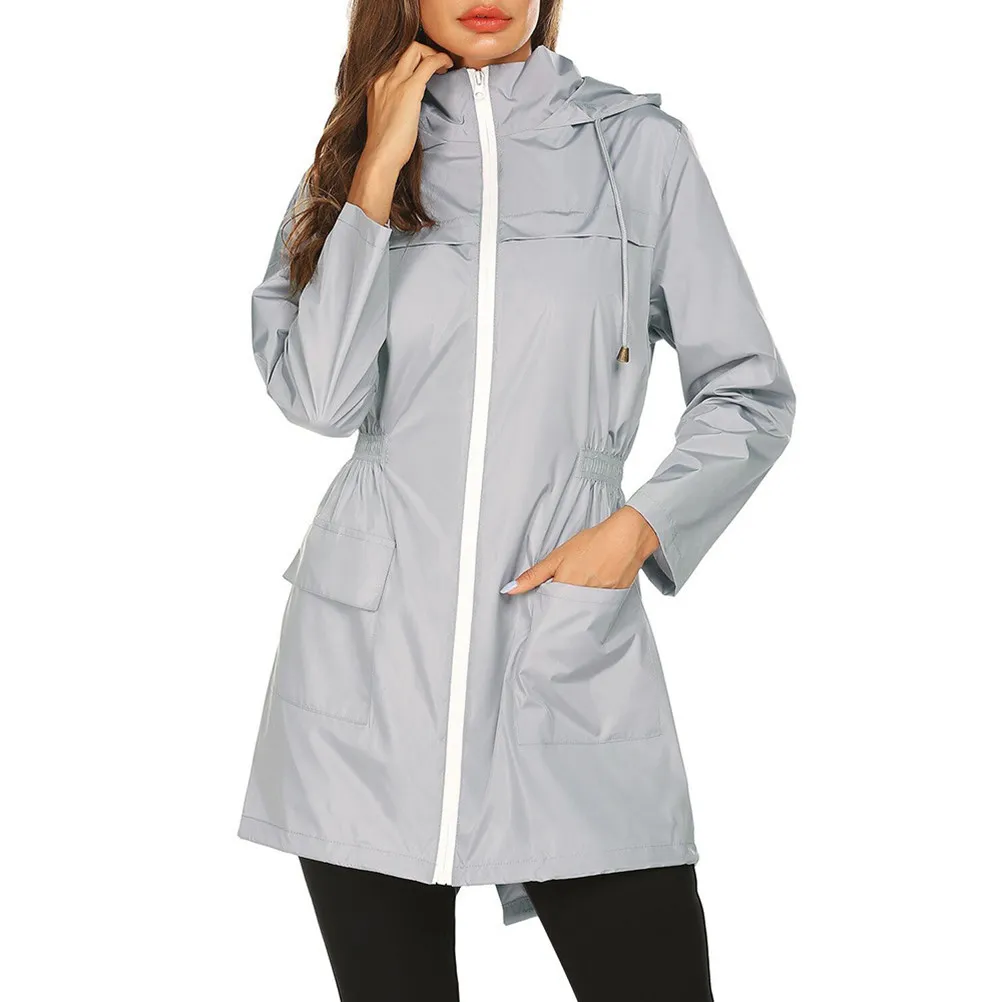 

Women Raincoat Waterproof Windproof Hooded Jacket Lightweight Long Sleeve Rainwear Quick Drying for Hiking