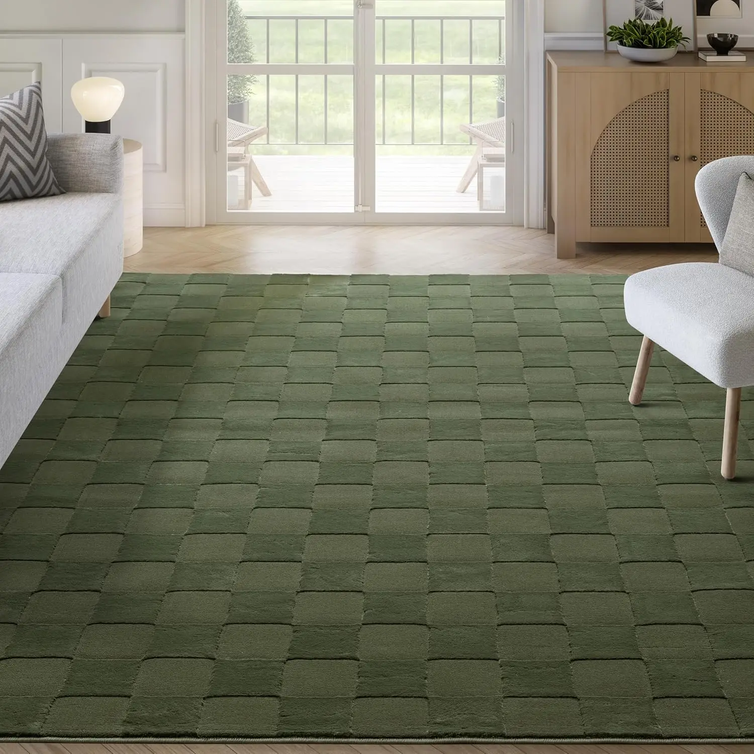 Chunky Plush Soft Washable Checkered Area Rug, Decorative Floor Carpet for Living Room Bedroom Home Decoration