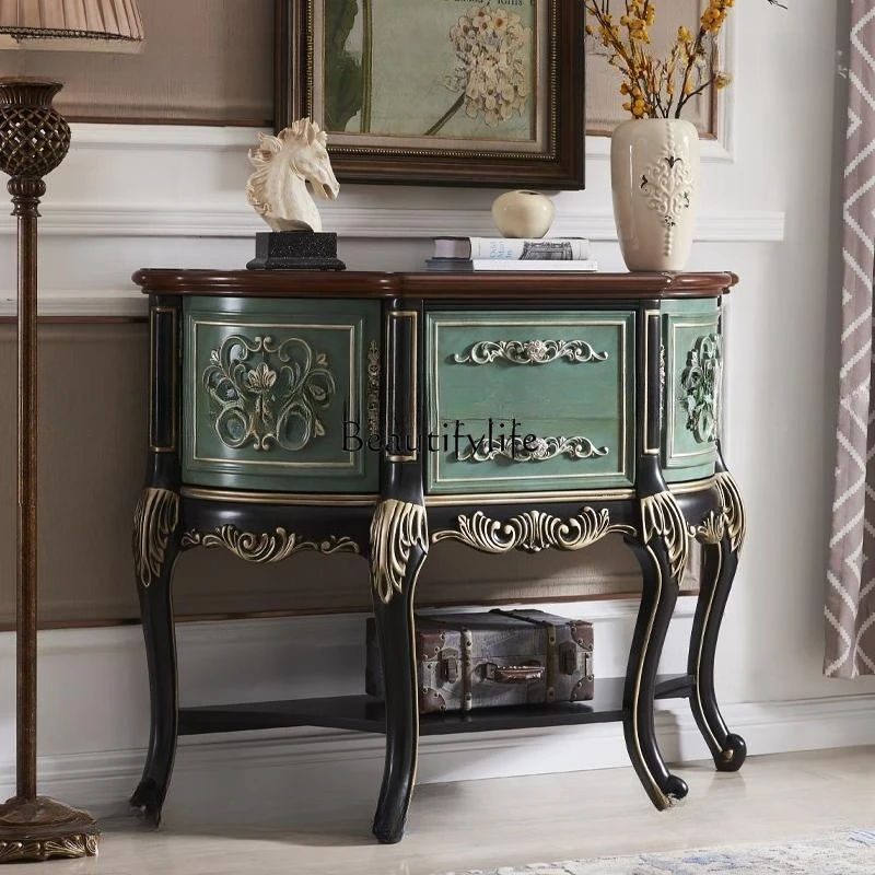 

3American rural solid wood porch cabinet European painted storage decoration semi-round dining side storage cabinet