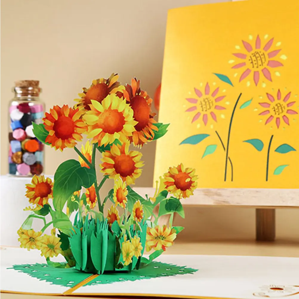 

3D Sunflower Greeting Cards Lightweight Portable Elegant Design Surprise Greeting Card for Teachers Friends Family