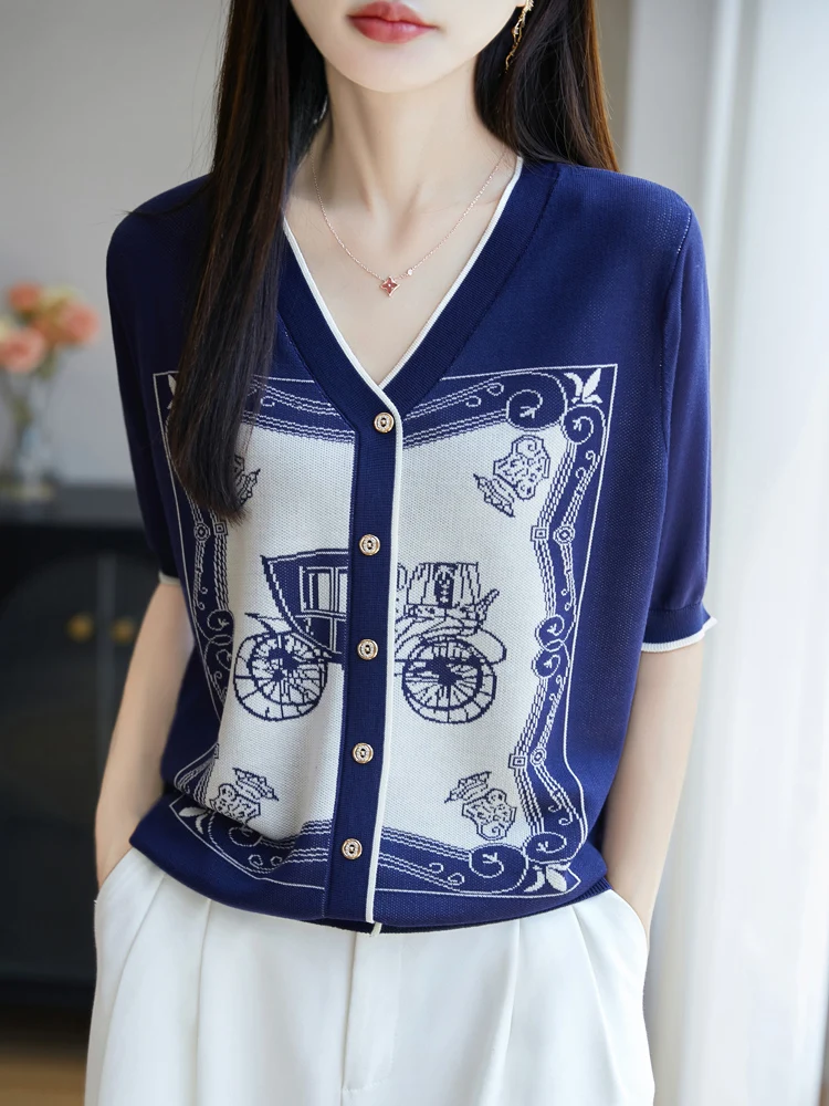 Nueva camiseta de moda de verano para mujer, Jersey fino y suave de punto para mujer, ropa de Lyocell de media manga, camisetas informales, blusas suaves