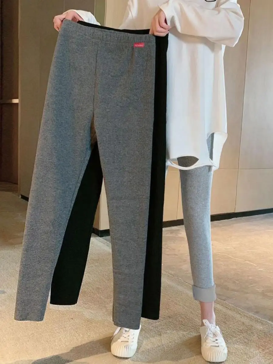 High Waist Slim Fit Base Layer Pants for Women Outerwear Autumn Winter Student Faion plus Size Warm High Waist Nine Points