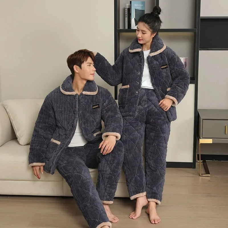 2024 New Couples' Winter Sleepwear Triple Thickened Plush Homewear Men's Women's Cardigans Pajamas Warm Flannel Loungewear Sets