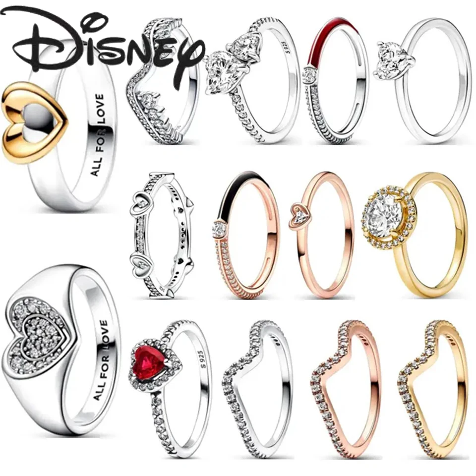 

2025 New 925 Pure Silver Beautiful Shining Heart shaped Pav é Stamp Ring Sparkling Wave Red Double Ring DIY Gift