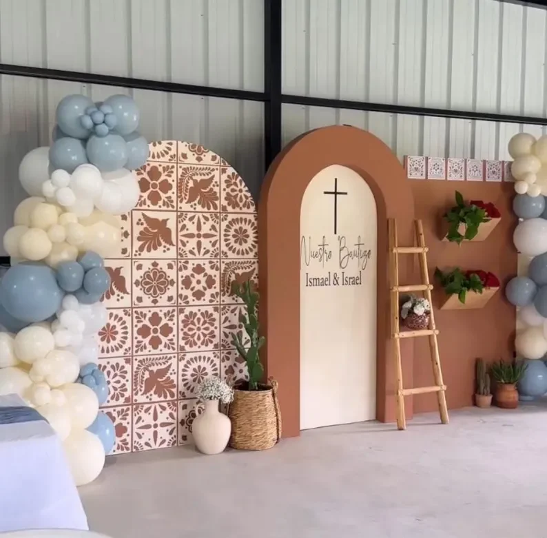Mehofond البني بلاط قوس خلفية غطاء المكسيك فييستا الزفاف ديكور الزفاف Cielito Lindo استحمام الطفل دنة النسيج الخلفية