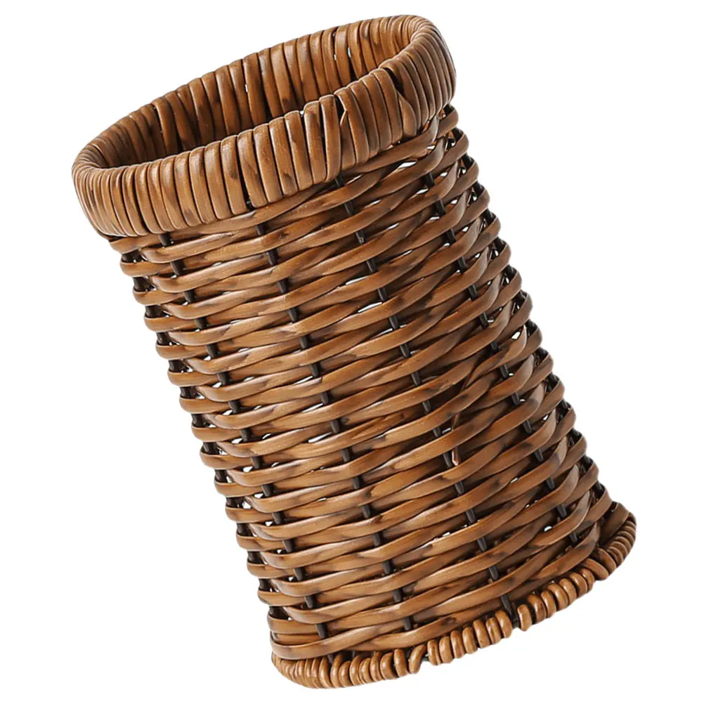 

Cutlery Holder Woven Basket Imitation Rattan Kitchen Utensil Organizer Silverware Drainer Lightweight Portable Storage