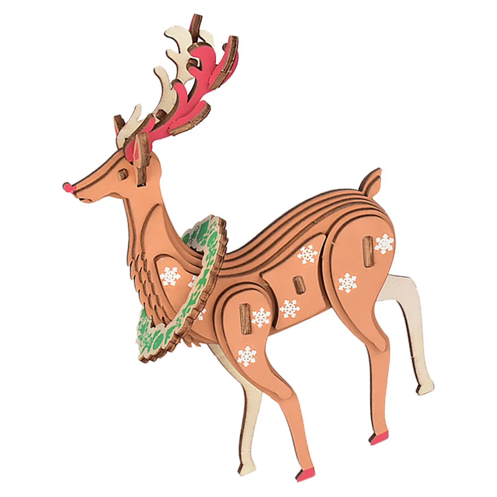 

Wooden Christmas Reindeer Puzzle 3D DIY Jigsaw Elk Xmas Decor Holiday Craft Kids Intelligence Puzzle Christmas Ornament Home