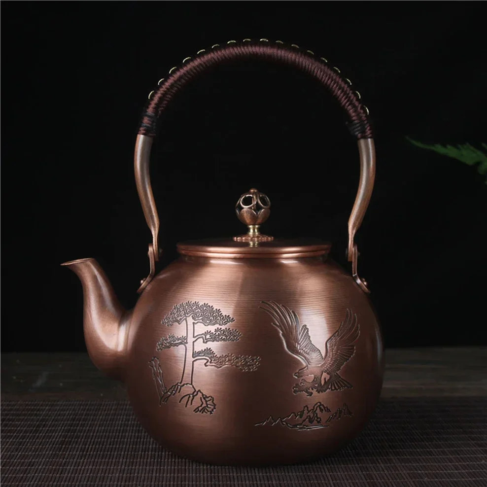 

1600ML Antique Pure Copper Teapot Health Boiling Water Pot Handmade Carved Pot Red Copper Tea Set