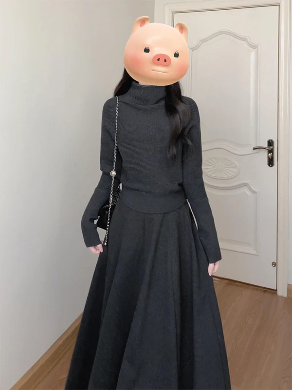 

Ele ey Knitted Sweater High Waist Skirt Two Piece Set Women's Faion Slimming Outfit Comfortable Warm Winter Ense...