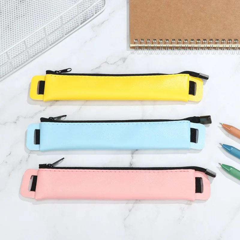 PU Leather Elastic Buckle Pencil Case for Student Luxury Notebook Pen Bag Touch Screen Pen Cover Office Meeting School Supplies