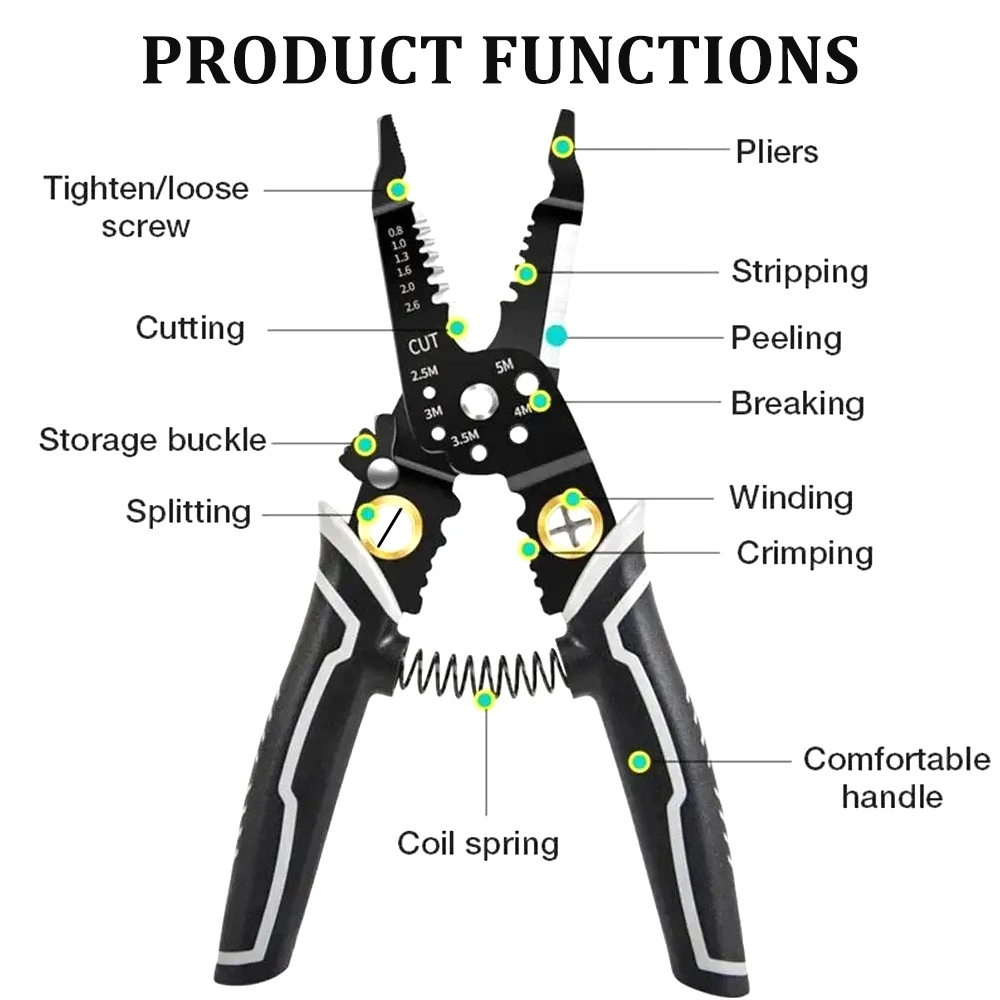 Multifunctional Electrician Pliers Multi function Wire stripper Cable Cutter Terminal Crimping Hand Tools Iron Copper Wire Cutte