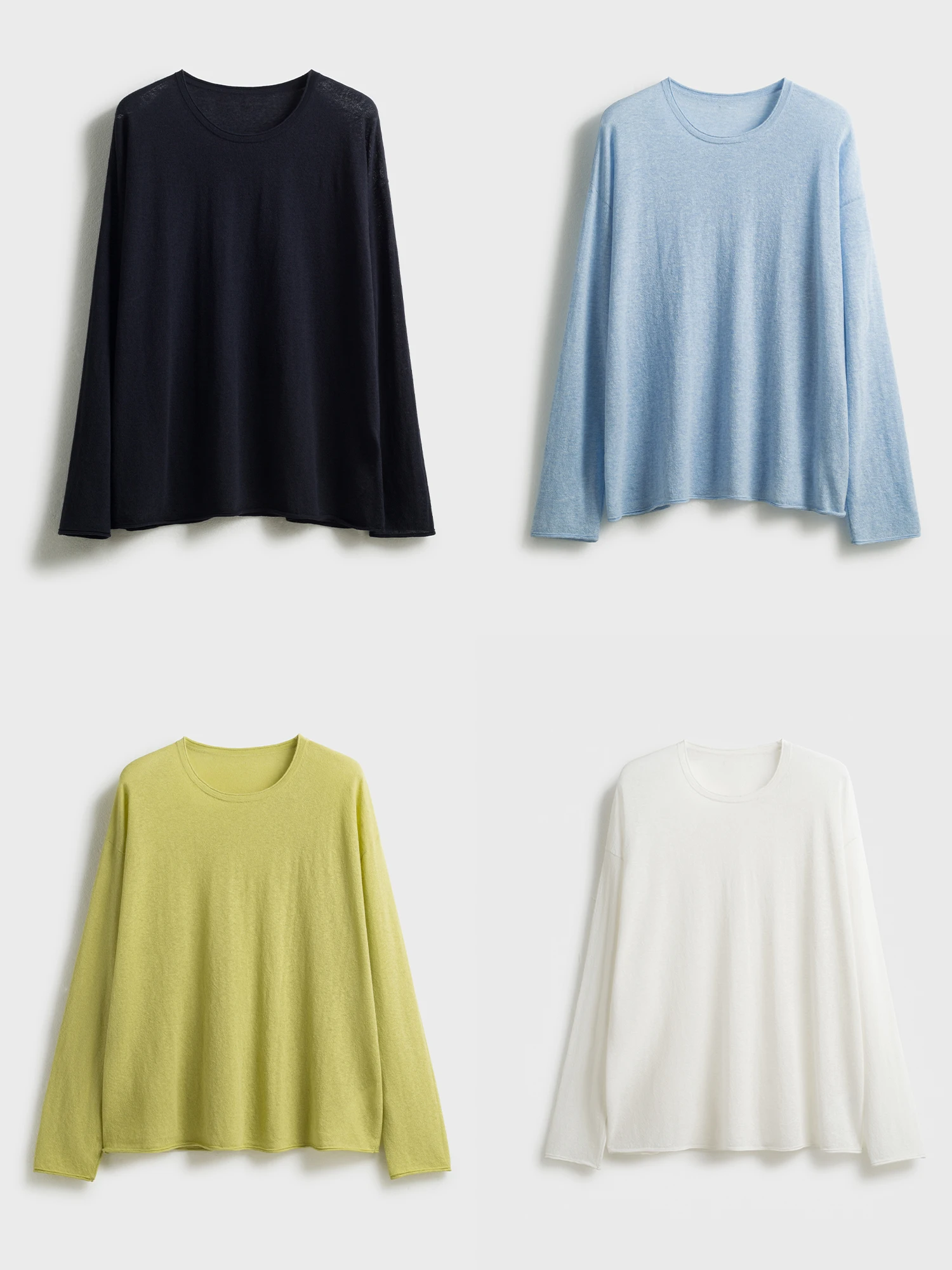 

Ji Qiu Rui Xi Natural Linen Knitted Long Sleeve round Neck Casual Comfortable Airy Feel Cover up T-Shirt Women's Fashion