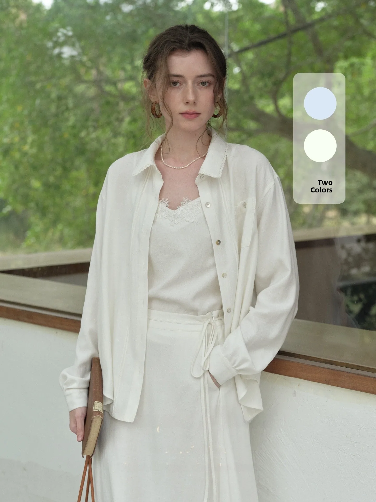

SimpleRetro Linen Lace Trim Halter Shirt Skirt Three Piece Set Women's Fashion Spring Collection High Waist Loose Fit Button up