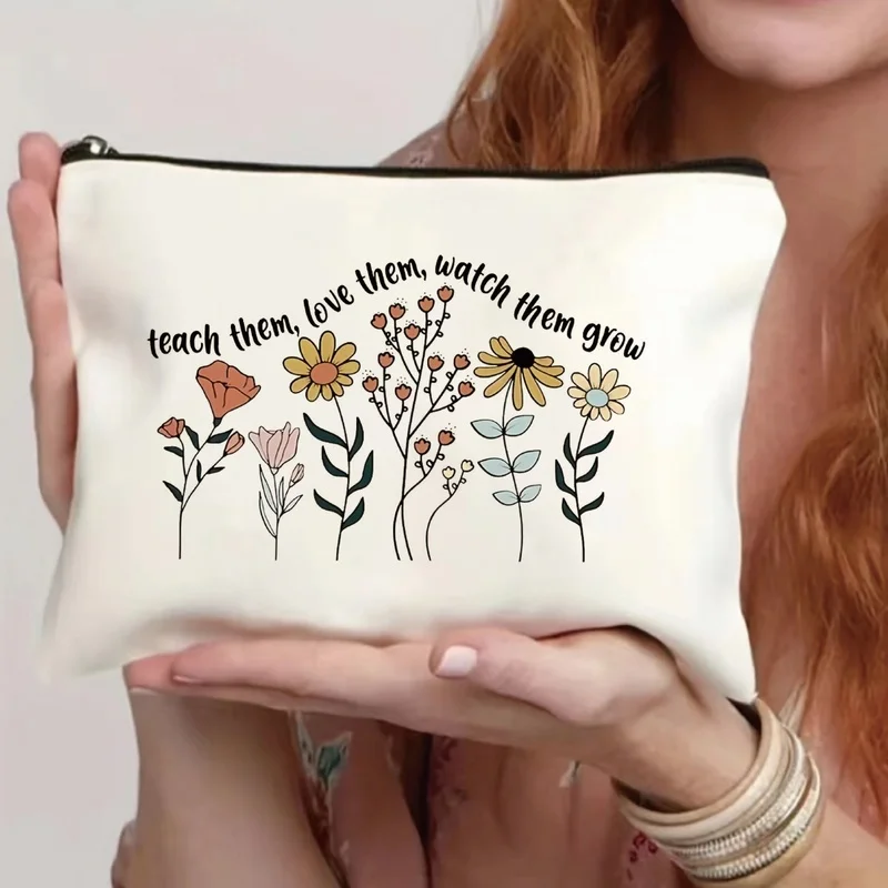 A handbag with floral prints，Multi-purpose makeup and pencil bag，with Zipper，Portable Coin Purse and Gift Shopping Bag，For trave
